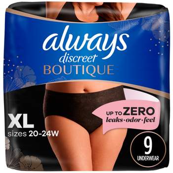 Always Discreet Boutique Black Maximum Underwear - XL - 9ct