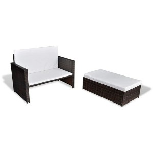 vidaXL Outdoor 2-Seater Sofa Lounge Set - Versatile Poly Rattan Furniture with Removable Cushions & Stool in Brown - 1 of 4