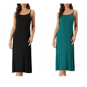 INSPIRE CHIC Women's 2 Pcs Nightgown Sleeveless Spaghetti Strap Midi Cami Camisole Full Slip Under Dress - 1 of 4