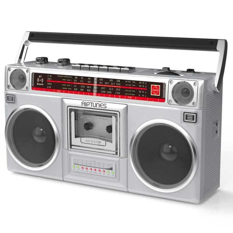 Riptunes Radio Cassette Stereo Boombox With Bluetooth Audio - Silver, 2 of 8