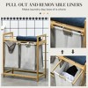 SEVOBAL Laundry Bags and Baskets Double Laundry Hamper 2 Section Bamboo Laundry Basket with Storage Shelf 2 Pull-Out Bags, Brown, 25.2"*13"*28.7" - 3 of 4