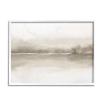 Stupell Industries Hazy Lakeside Landscape Reflection Modern Abstract Design Black Framed Giclee Art