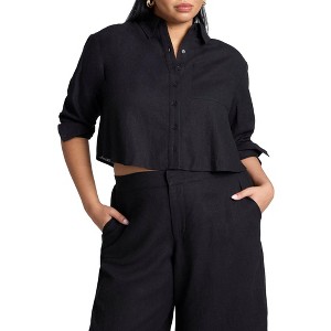 ELOQUII Elements Women's Plus Size Boxy Button Down Shirt - 1 of 2