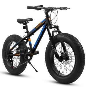 RISOKEYS 20 Inch Fat Tire 7 Speed Teenagers Mountain Bike,with Dual Disc Brakes & High Carbon Steel Frame,for Mountain,City Commuter,Black - 1 of 4