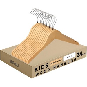 BP4U 12.8" Kids Wooden Hangers with Non-Toxic Finish, Slim 0.4" Baby Clothes Hangers with 360° Swivel Hook for Toddler Coats  说明： - 1 of 4