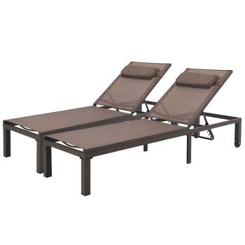 2pk Outdoor 6 Position Adjustable Chaise Lounge Chairs Brown - Crestlive Products