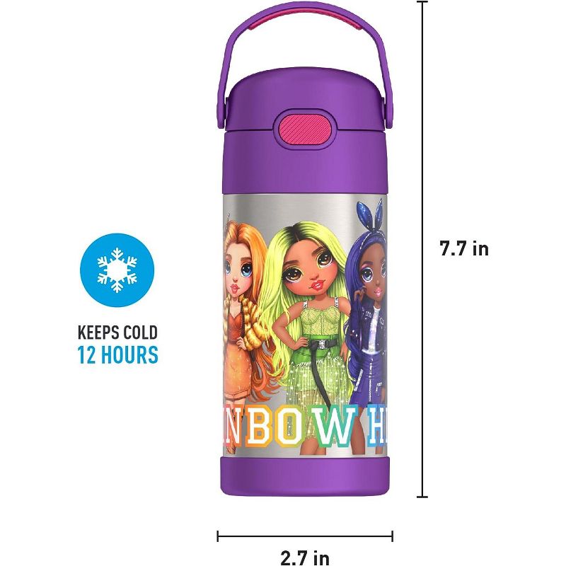 THERMOS FUNTAINER 12 Ounce Stainless Steel Vacuum Insulated Kids Straw Bottle, RAINBOW HIGH, 4 of 6