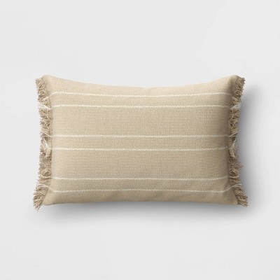 Oversized 14x36 Decorative Cotton Lumbar Throw Pillow With Knotted Accent  And Hand Tied Fringe - Foreside Home & Garden : Target