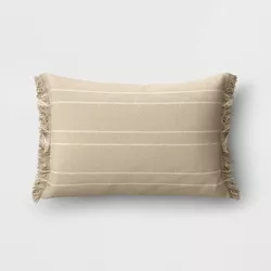 Textured Linen Striped Lumbar Throw Pillow Neutral - Threshold™
