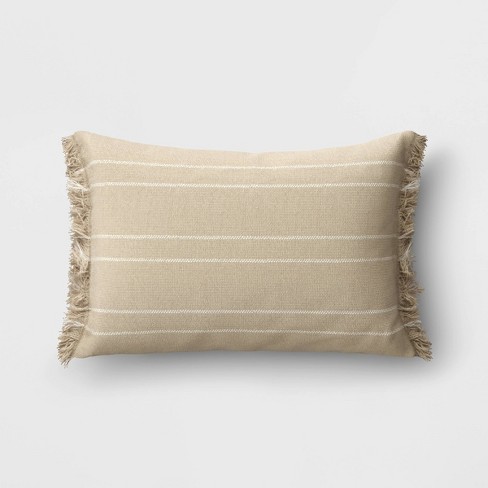 Textured Linen Striped Lumbar Throw Pillow Beige - Threshold™