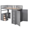 Sapphtopaz Loft Bed with Drawers Desk & Wardrobe,Wood Bed Frame with Ladder & Safety Guardrail,Space-Saving Bunk Bed for Teens & Kids - 4 of 4