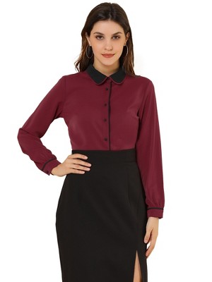 Allegra K Women's Vintage Button Down Contrast Peter Pan Collar Office Work Blouse