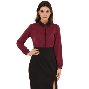 Allegra K Women's Vintage Button Down Contrast Peter Pan Collar Office Work Blouse - 1 of 4