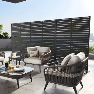 Wooakway 72"H 47"W 16"D Metal Outdoor Privacy Screen Freestanding Patio Decorative Screens - 1 of 4