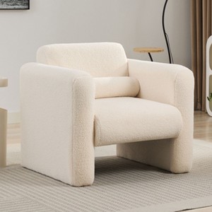 CAVINAS Modern Minimalist Armchair,Lambskin Upholstery Accent Chair with Lumbar Pillow,Soft Padded Living Room Leisure Chair - 1 of 4