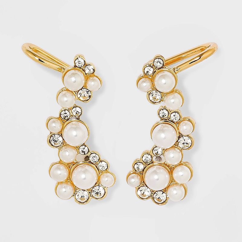 SUGARFIX by BaubleBar Crystal and Pearl Ear Crawlers - Gold, 1 of 3