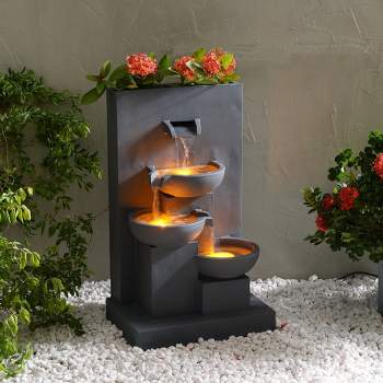 Teamson Home 29.13" 3-Tier Cascading Outdoor LED Lit Polyresin Planter Waterfall Fountain