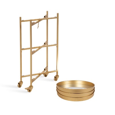 Celia Gold Round Metal 3-Tier Bar Cart with Storage