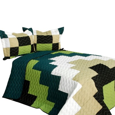 Slickblue Full/Queen Quilt Set, 100% TC Fabric Vermicelli Quilted Patchwork, Reversible, Multi Design & Color, 3pc