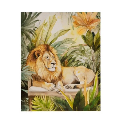 Madison Park 16"x20" Jungle Wild Regal Lion Print Canvas Natural Wall Art Green