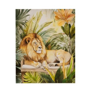 Madison Park 16"x20" Jungle Wild Regal Lion Print Canvas Natural Wall Art Green - 1 of 4