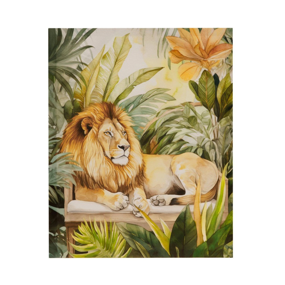 Photos - Wallpaper Madison Park 16"x20" Jungle Wild Regal Lion Print Canvas Natural Wall Art