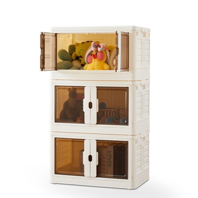 DOMETOUR Stackable Plastic Storage Bins with Lids Foldable Storage Boxes for Living Room