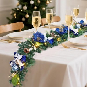 6ft Christmas Garland for Mantle, Battery Operated Prelit Xmas Garland with 20 Lights Timer Blue Ball Ornaments, for Fireplace Stair Railing Decor - 1 of 4