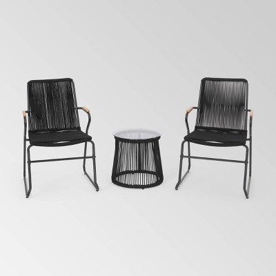 Moonstone 3pc Rope Weave Modern Chat Set - Black - Christopher Knight Home