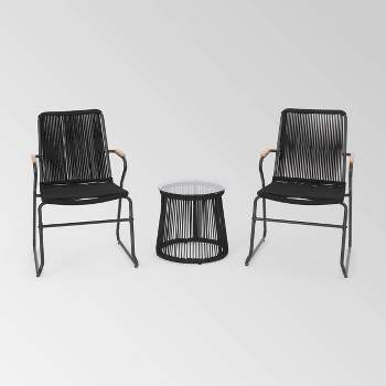Moonstone 3pc Rope Weave Modern Chat Set - Black - Christopher Knight Home