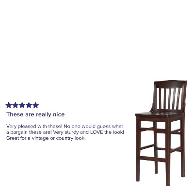 Elegant Walnut Wood School House Back Barstool