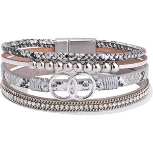 Boho Wrap Bracelet with Infinity Design, Leather Cuff Bangle with Magnetic Clasp, Stackable Jewelry Gift for Mom - 1 of 4