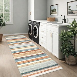 Acekool Striped Washable Rug 9x12 Non-Slip Low Pile for Living Room & Bedroom, Multi Color, - 1 of 4