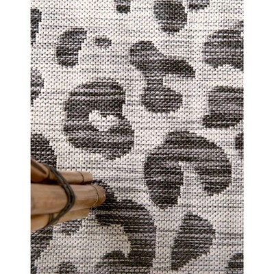 Light Gray and Black Abstract Animal Print Outdoor Runner Rug