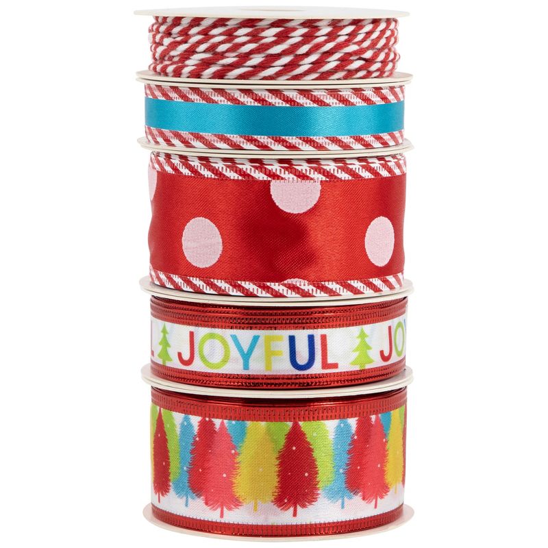 Northlight Set of 5 Polka Dots Matching Themed Craft Christmas Ribbons 1.5" x 3 Yards, 5 of 6