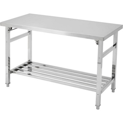 Stainless Steel Foldable Double Layer Workbench, Stainless Steel Table for Prep Work, 24 x 59 Inches, Commercial Kitchen, Restaurant, Hotel and Garage