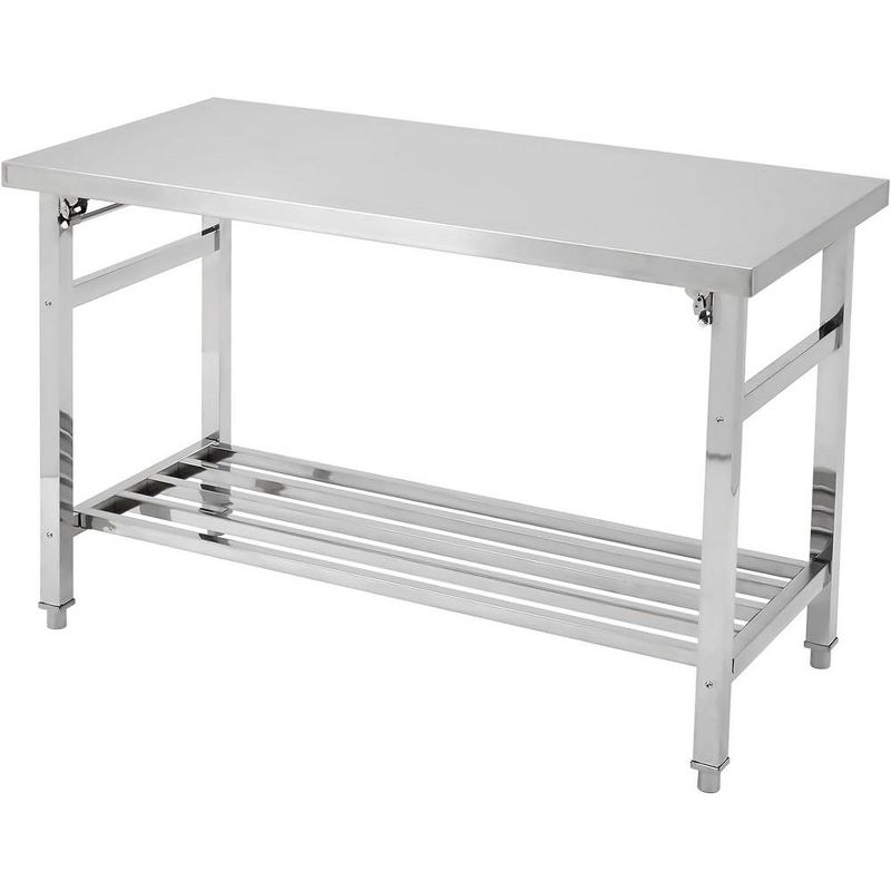 Stainless Steel Foldable Double Layer Workbench, Stainless Steel Table for Prep Work, 24 x 59 Inches, Commercial Kitchen, Restaurant, Hotel and Garage, 1 of 8
