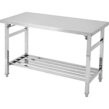 Stainless Steel Foldable Double Layer Workbench, Stainless Steel Table for Prep Work, 24 x 59 Inches, Commercial Kitchen, Restaurant, Hotel and Garage