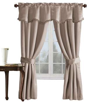 Collections Etc Burlington Black Out Drapery Set with Valance and Tiebacks, 99 Percent Light Blocking, Insulating and Noise Reducing