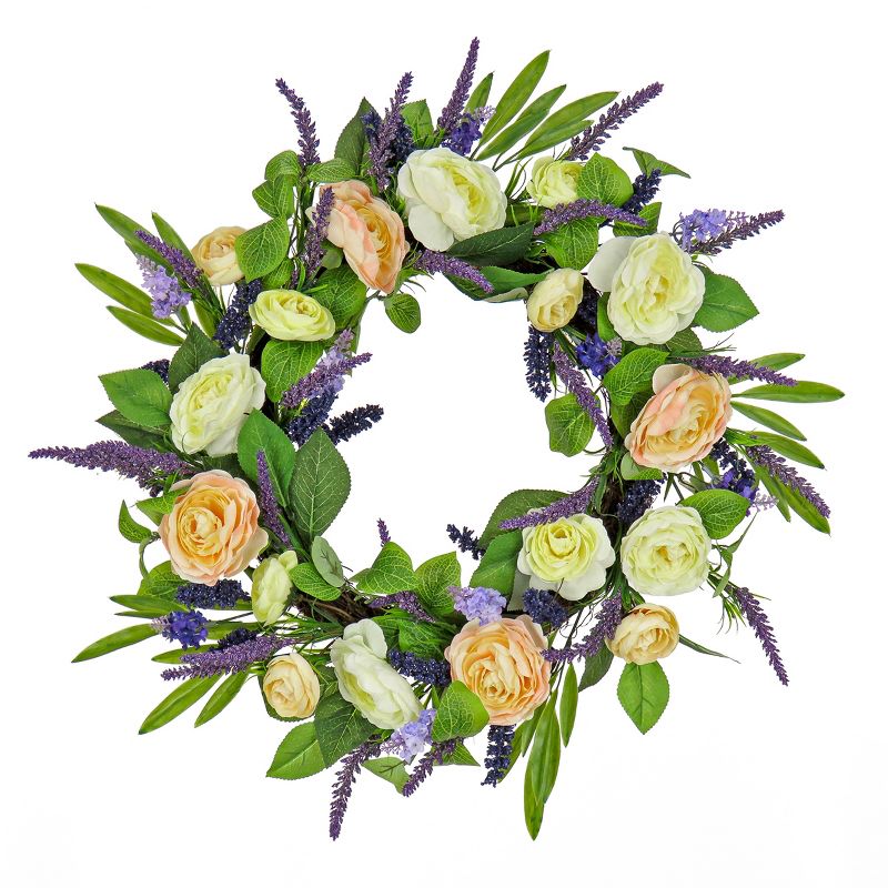 24" Artificial Ranunculus and Astilbes Woven Branch Base Wreath - National Tree Company, 1 of 4