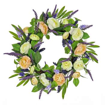 24" Artificial Ranunculus and Astilbes Woven Branch Base Wreath - National Tree Company