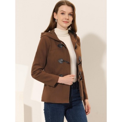 INSPIRE CHIC Women's Casual Winter Outwear Hooded Button Toggle Duffle Coat Small Dark Brown — фото 3