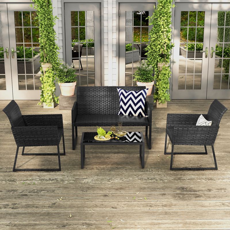 Costway 4 PCS Patio Wicker Furniture Set Outdoor Conversation with Quick-Drying Foam, 2 of 8