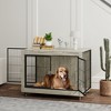 PawHut 39" Dog Crate Furniture, Dog Kennel Furniture End Side Table with Wheels, Interchangeable Side Door, for Large Dogs, Gray - 3 of 4