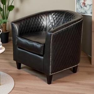 29.75" Faux Leather Quilted Studded Club Chair with Curved Back and Armrests - 1 of 4