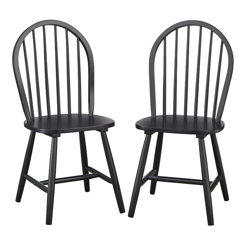 Set of 2 Windsor Chairs Black - Buylateral: Rubberwood, Spindle Back, Armless Design