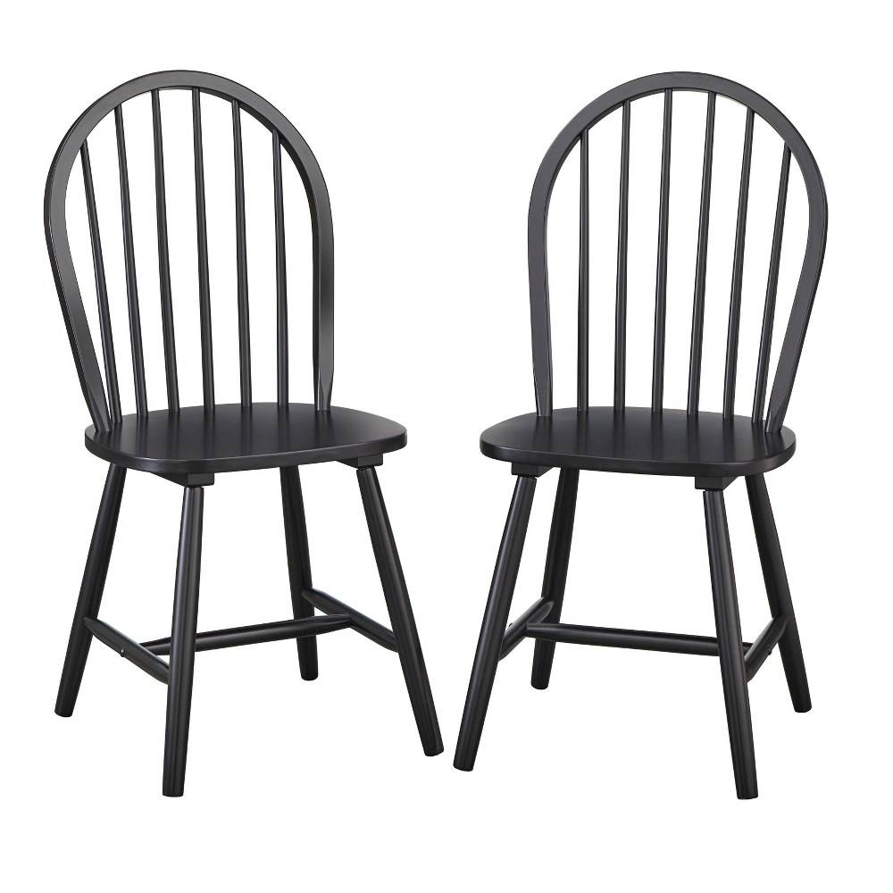 Photos - Dining Table Set of 2 Windsor Chairs Black - Buylateral: Rubberwood, Spindle Back, Armless Design