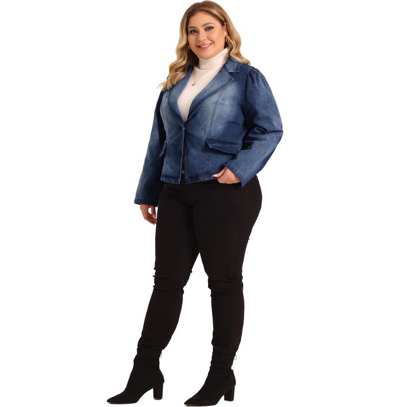 Agnes Orinda Women's Plus Size Denim Jackets Jean Notched Lapel Work Blazers, 3 of 6