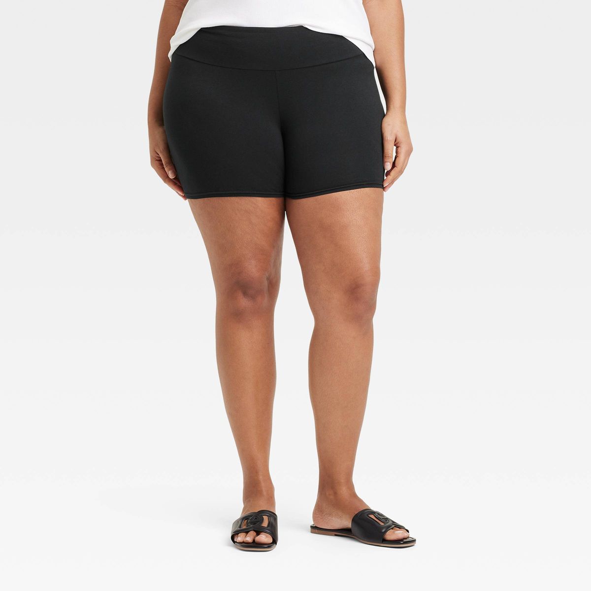 Women's High Rise Cotton 5" Inseam Bike Shorts - A New Day™ Black - thumbnail 4