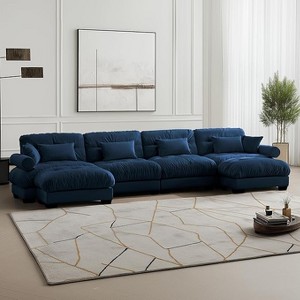 Christopher Knight Home Chasel  Modern 4 Seater Velvet 166" U Sofa with Bolstered Armrests and Two Movable Ottomans - 1 of 4